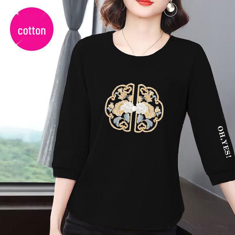 

Women s Summer 2025 Korean Style Slimming Loose-Fit High-End Cotton Top with Belly-Covering Seven Sleeves 2XL (125-140 lbs) чёрный
