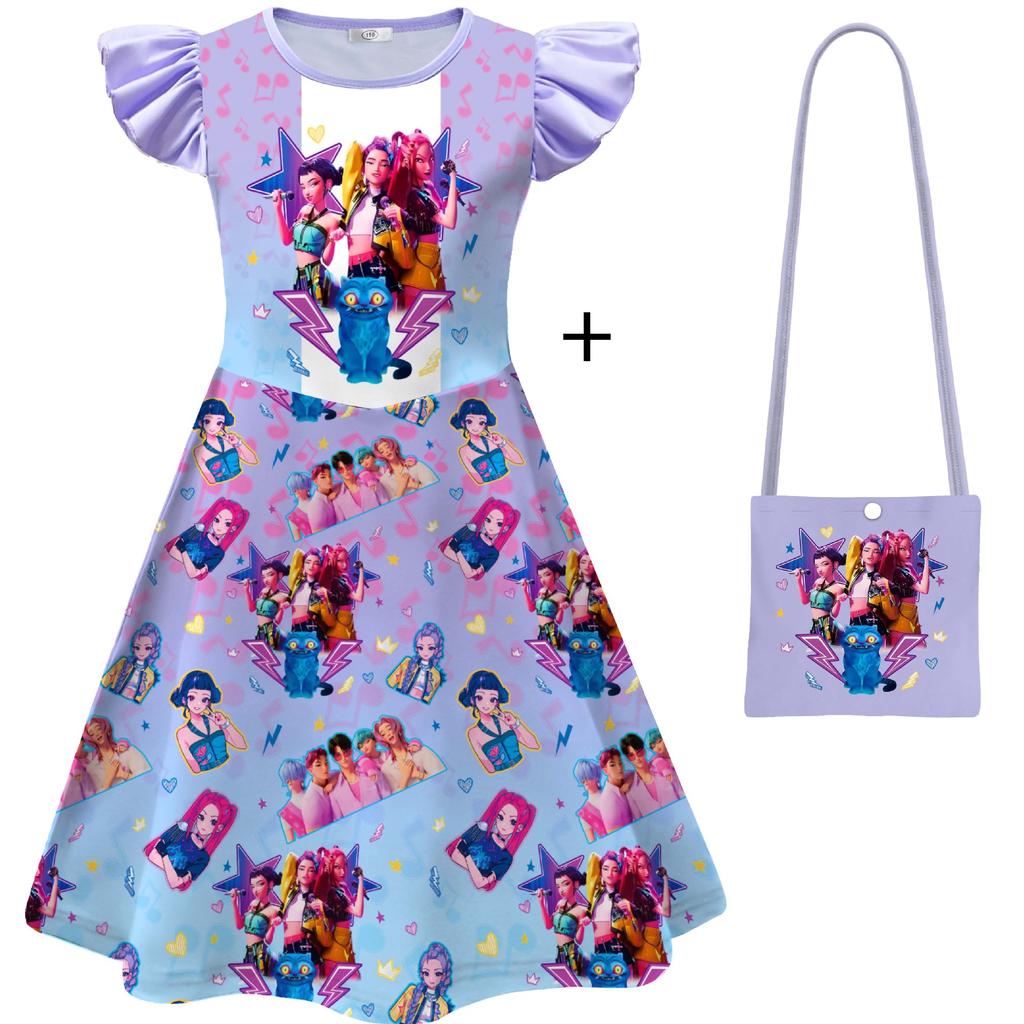 Hexe Jagd Mädchengruppe Kinder Cosplay Flatterärmel Milchseide Kleid mit Tasche