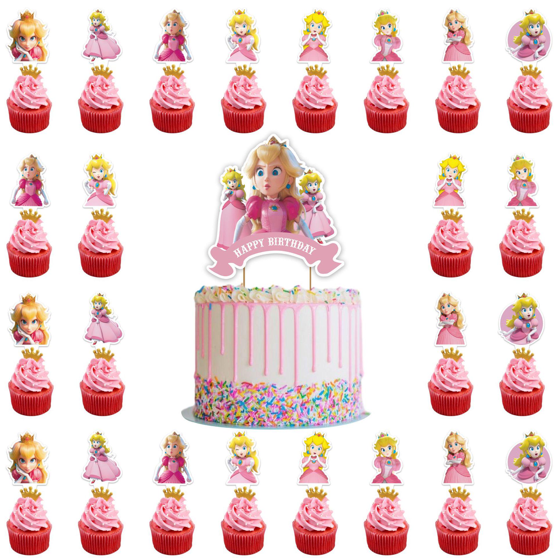 In-Stock Princess Peach Birthday Party Scene Decorations & Small Cake Toppers