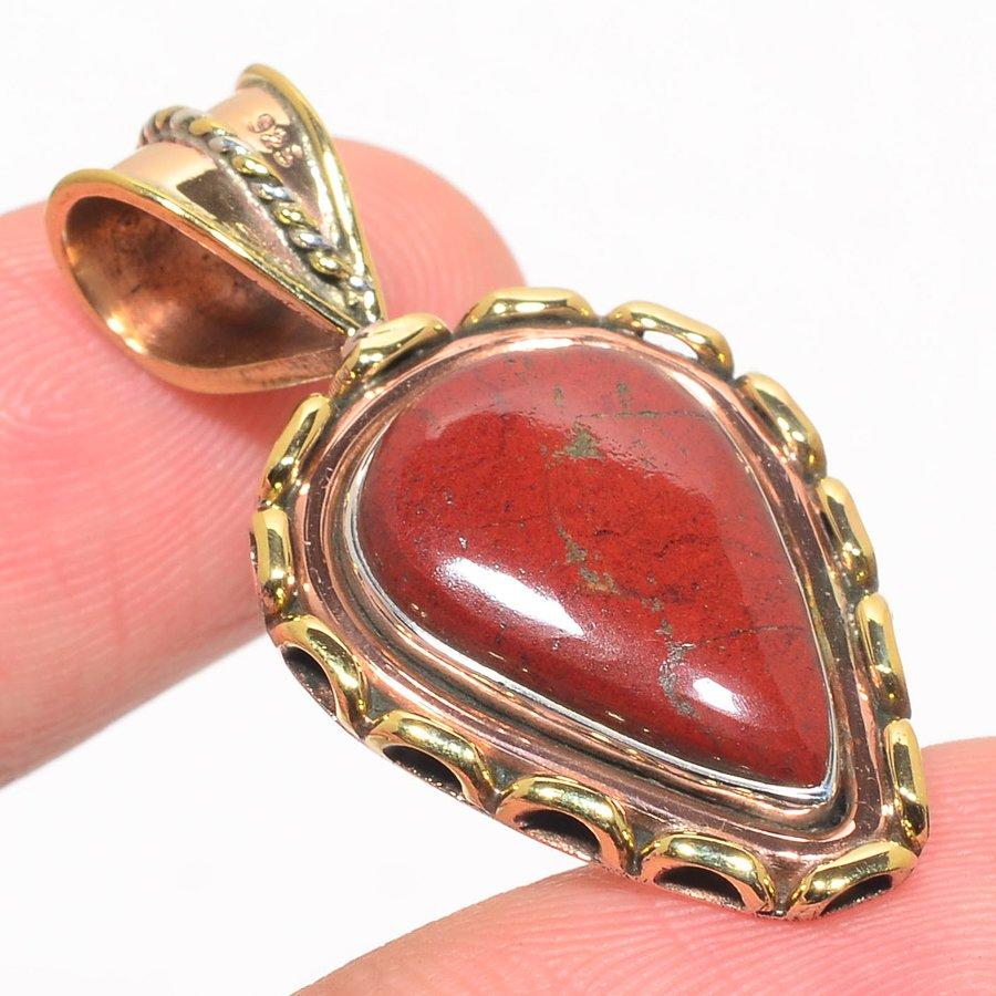 Natural Red River Jasper Two Tone 925 Solid Sterling Silver Pendant 1.50'' K7v80