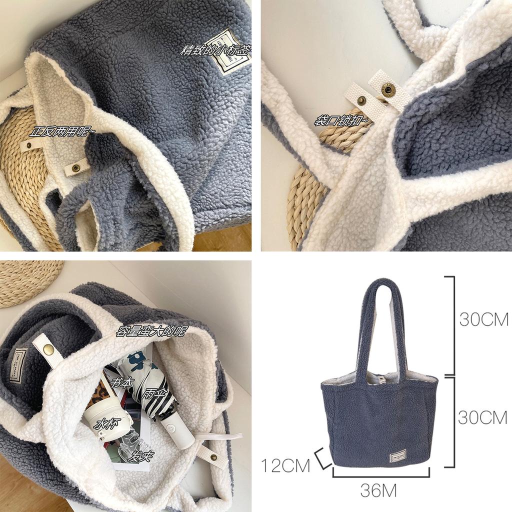 Soft Plush Women's Double Side Shoulder Bag Female Furry Large Shopping Bag Faux Lamb Wool Student Girls Book Tote Handbags