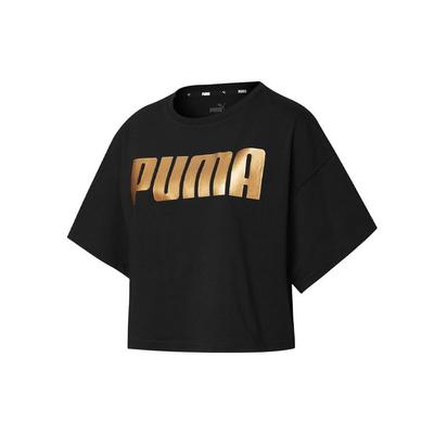 Lässiges Rundhals-Kurzarm-T-Shirt Damen Oberteile Schwarz Gold 584427-51