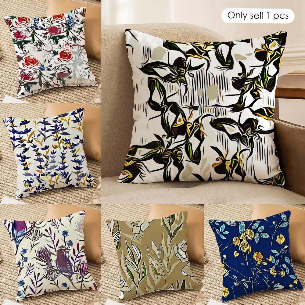 Floral Print Textile Retro Cushion Cover Silky Short Plush Invisible Zipper Dustproof Sofa Pillow Case for Home Decor