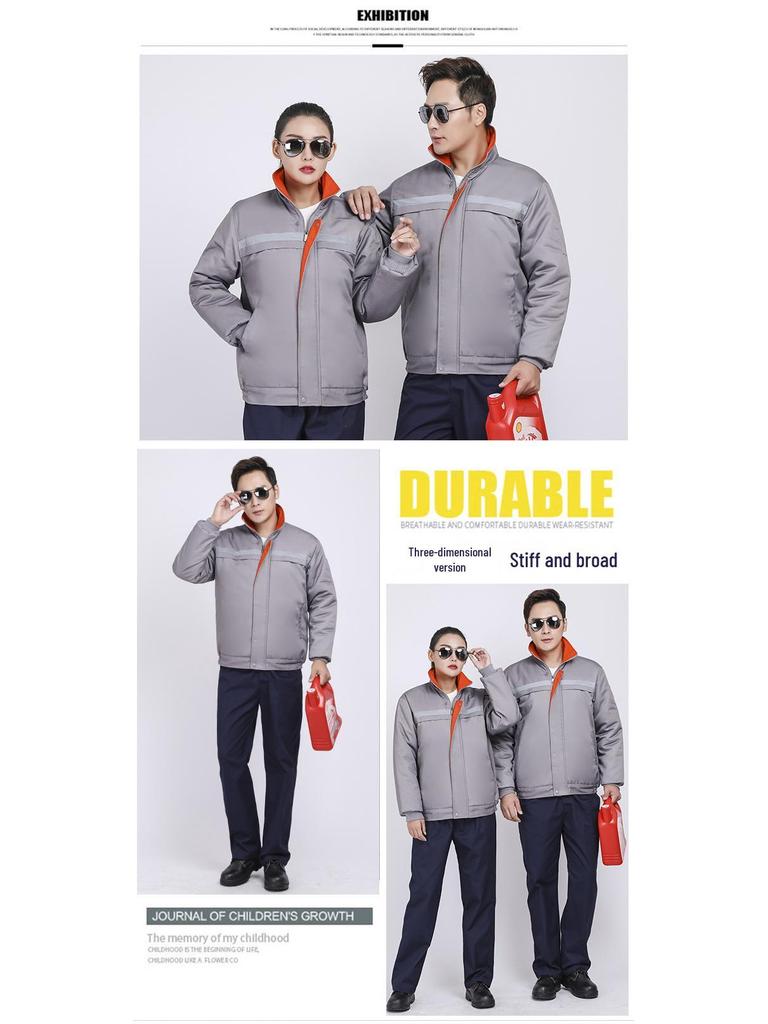 Мужская зимняя рабочая одежда: Толстое, Теплое, Износостойкое Хлопковое Пальто со Светоотражающими Полосами для Мастерской и Ремонтных Работ, Защита Труда