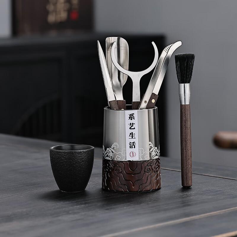 Wooden Tea Ceremony Tools Set Six Essential Accessories Kung Fu Making Home Use
