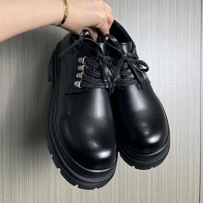 Men's Derby Leather Shoes Luxury designer's new style business office Outdoor Trendy Streets Black Thick soled New Versatile