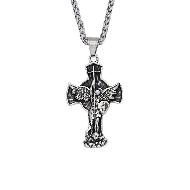 Acciaio Inossidabile St. Collana con Ciondolo Croce dell'Arcangelo Michele per Uomo