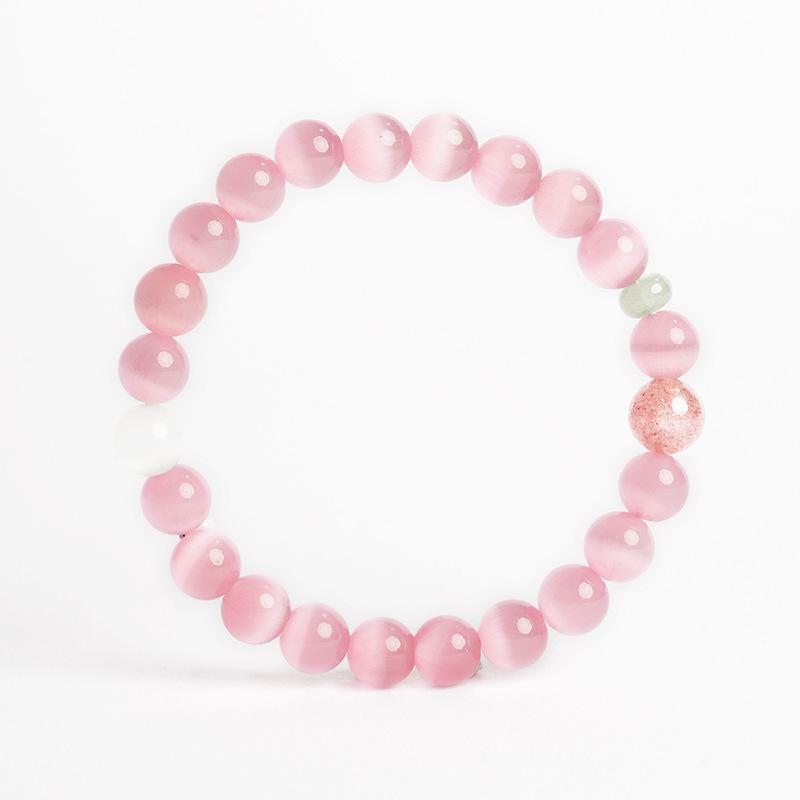 Putuo Mountain Pink Cat's Eye Bracelet: Elegant Cultural Gift for Men, Women, and Friends.