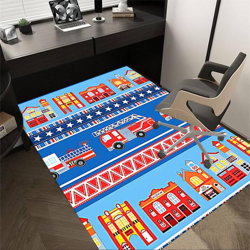 

1PC firetrucks buildings Non-Slip Floor Carpet Compatible for Office&Living Room&Bedroom&Dining room - Flat-Weave Machine-O377 60cm by 90cm