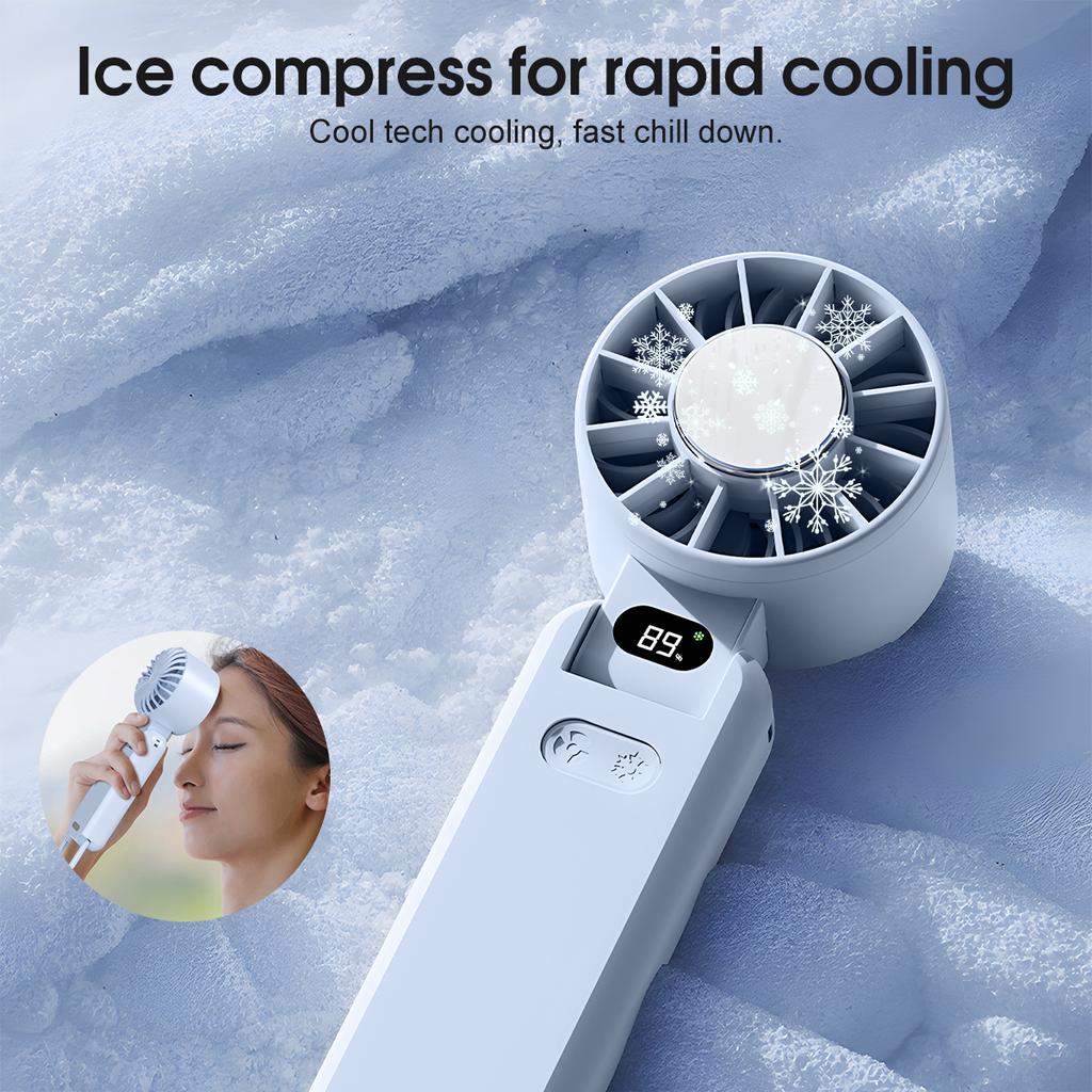 Portable Summer Handheld Small Fan Cooling Ice Pack Hanging Neck Fan Digital Display 5-speed Speed Regulation Turbo Fan