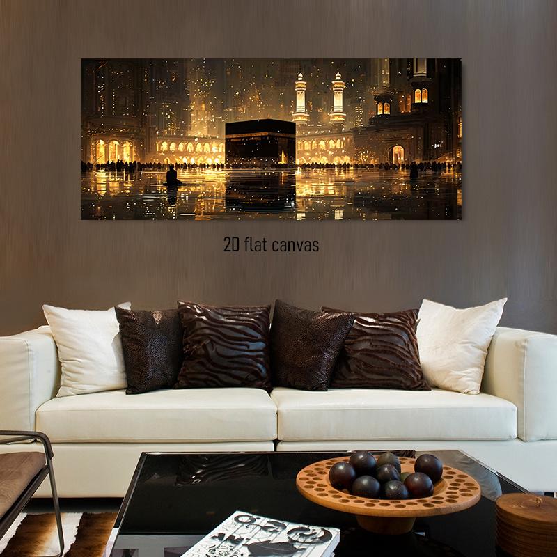 

1 piece of frameless canvas decoration hanging painting for the Kaaba Mosque in the golden holy city of Mecca, Islamic culture, (as the picture,50x100cm No Frame)