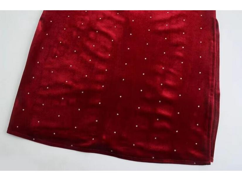 Autumn/Winter Velvet Ruched Slit Camisole Dress: European & American Style