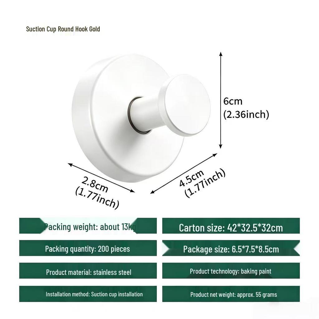 Traceless Stainless Steel Suction Cup Hook for Bathrooms & Kitchens