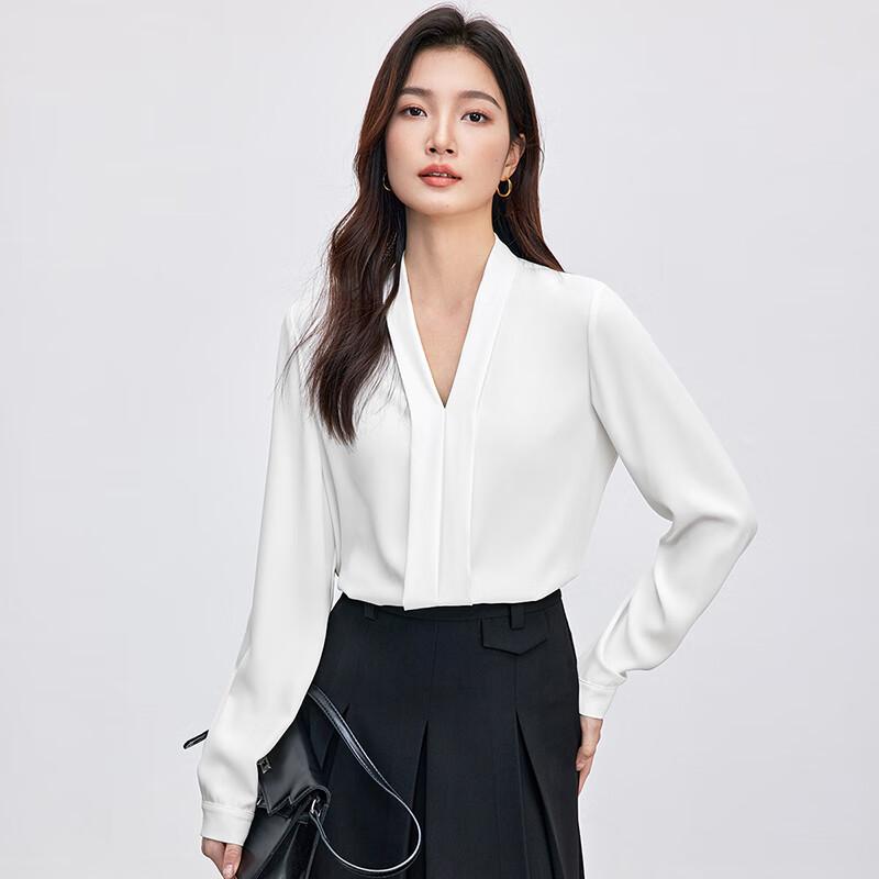 Sentubila Women's Commuter White Shirt Professional V-Neck Slim Chiffon Blouse