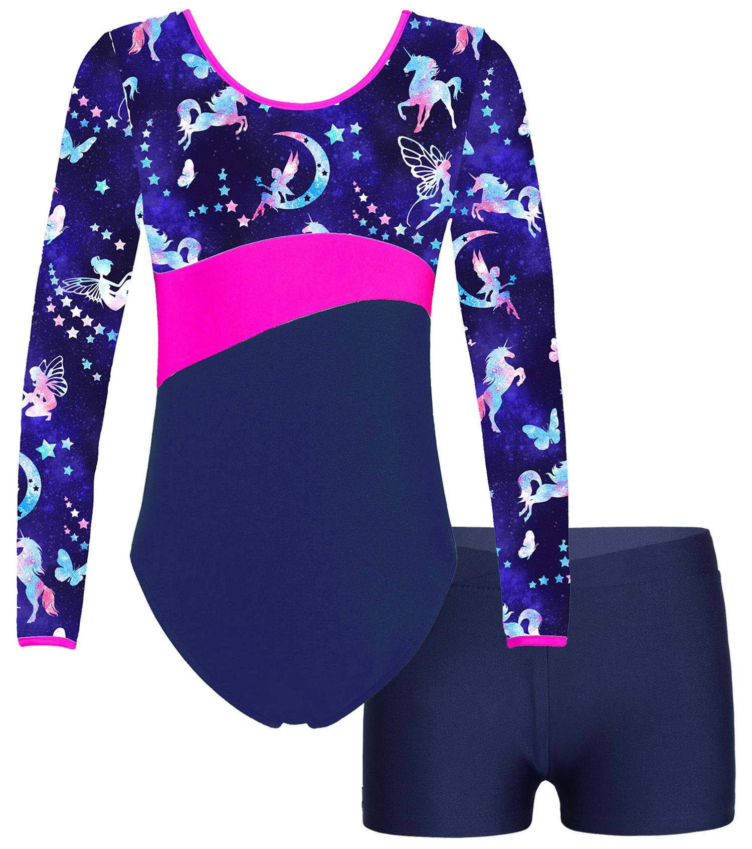 

Дівчачий купальник з V-подібним вирізом спереду, з принтованим клаптиковим дизайном, з поясом-гумкою, шорти, одяг для танців, гімнастики, спорту 13-14 Years