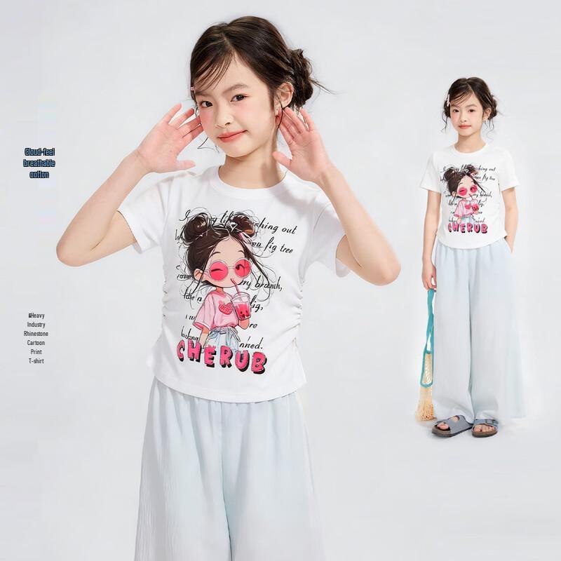 Girls  Cartoon Print Short Sleeve T-Shirt 170