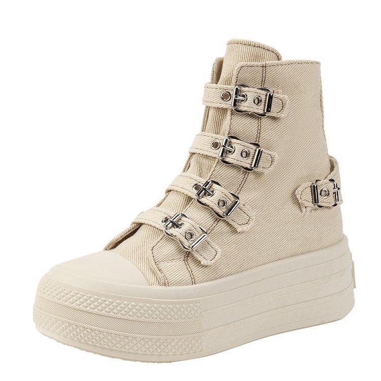 Women's High Canvas Shoe Design Buckle Strap Zip Simplicity Female Shoes Street Grace Waling Shoes