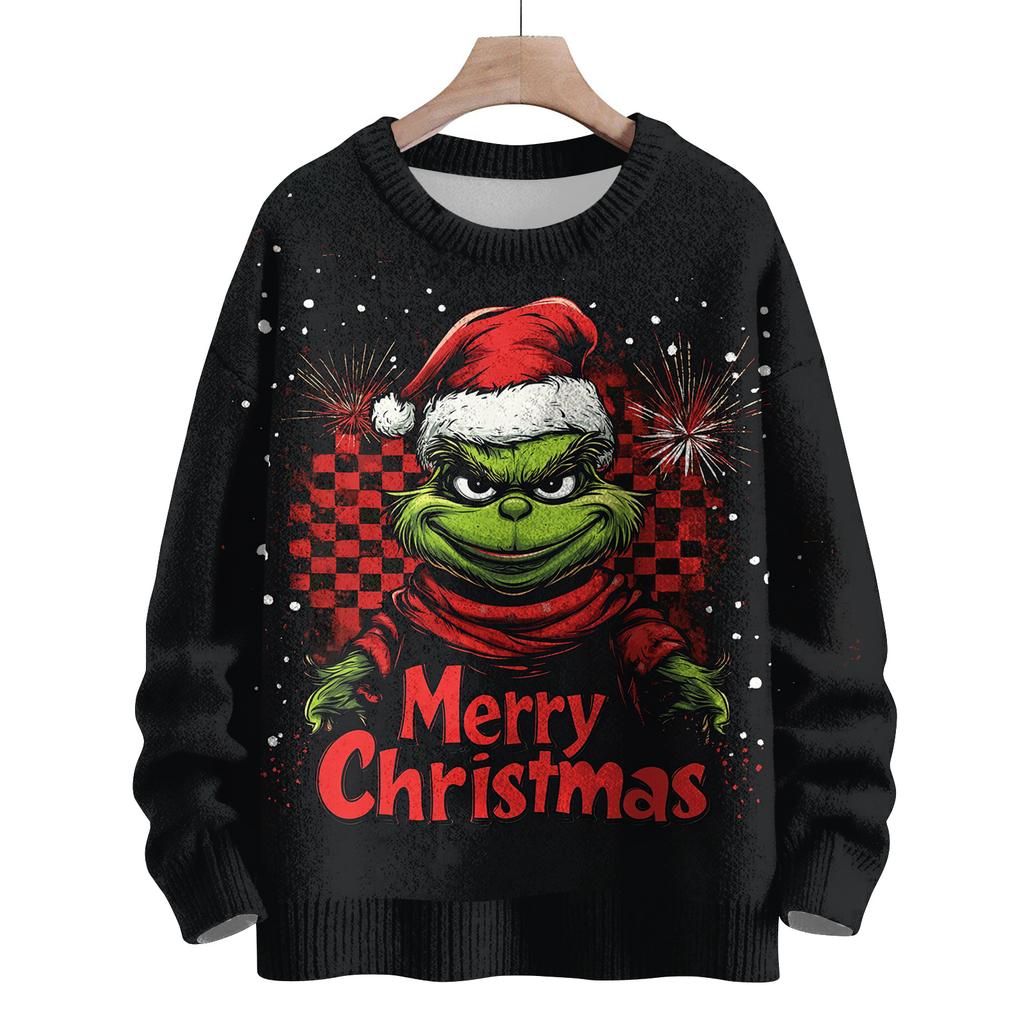 Ladies' Fashionable Casual Long Sleeved Cute Print Round Neck Knitted Yarn