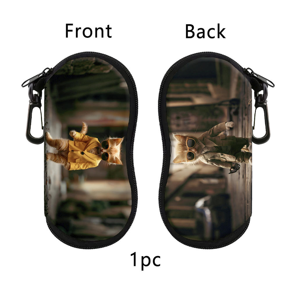 New Black Cat Art Eyewear Cases Men Women PU Leather Sunglasses Box with Zipper Portable Travel Eyeglass Storage Cases