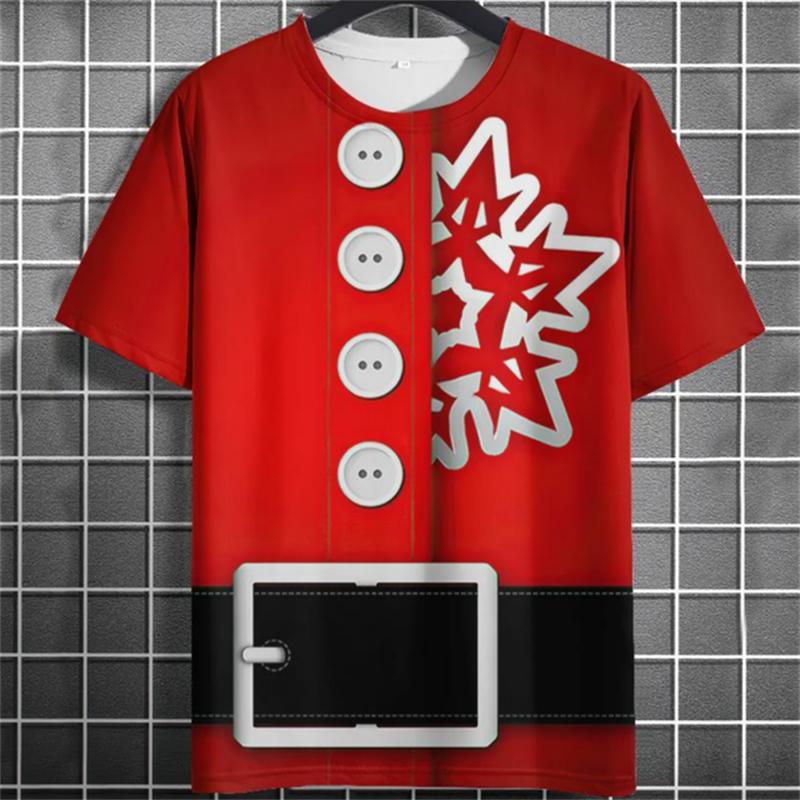 Fashion Christmas Men's T-Shirts Casual Loose Short Sleeve Tops New Year Gift X'mas Clothing Hip Hop Streetwear