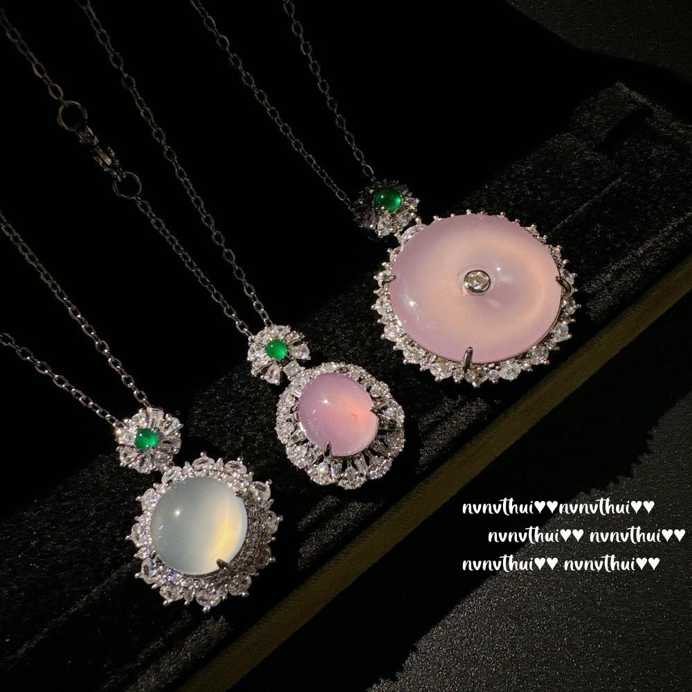 Madagascar Pink Purple Chalcedony Safety Buckle Pendant Necklace New Chinese Concubine Smile White Chalcedony Sun Flower Necklace
