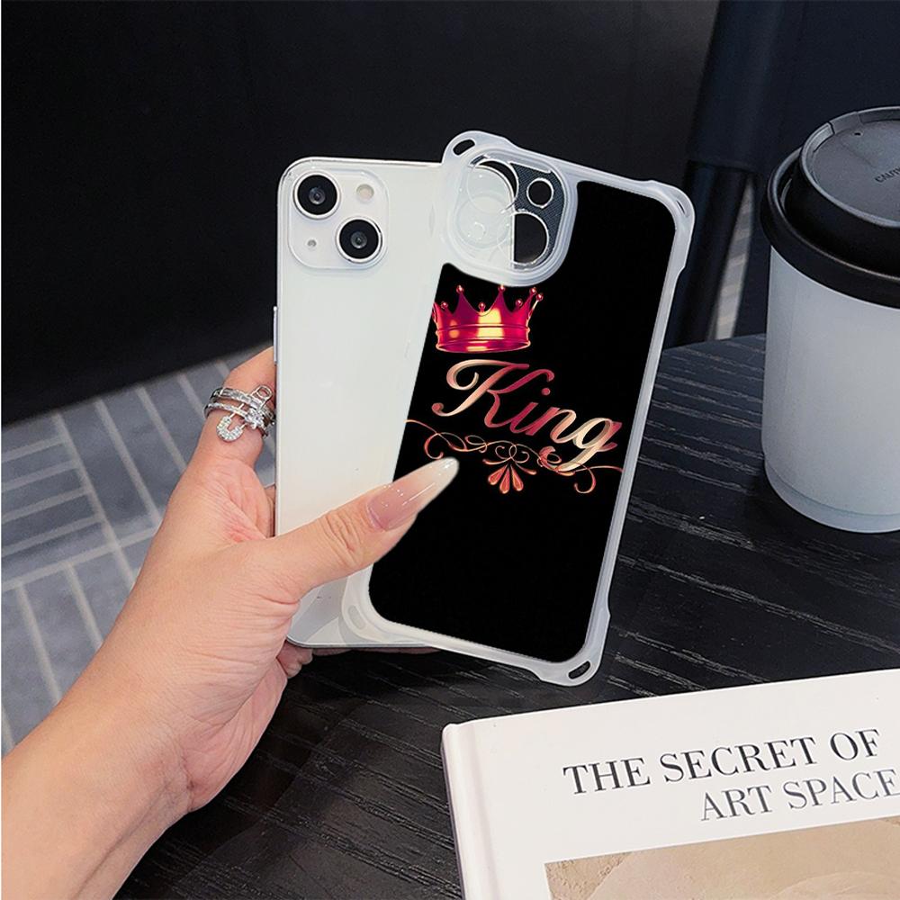 Ae84 King Queen Couple Art Soft Phone Cases for iPhone 16 15 14 13 12 11 Pro Max 8 7 Plus XR XS with Wrist Strap Lanyard Corner Protection Back Cover