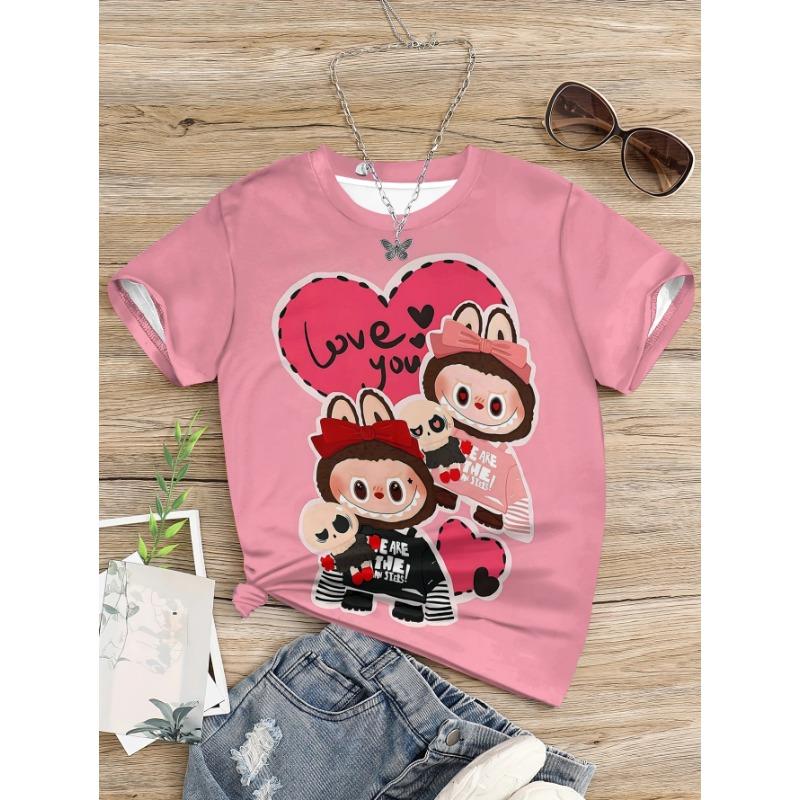 

Футболка для мальчика девочки ребенка Топ Футболки 3D принт Милый мультяшный Лабубу Детская одежда от 3 до 14 лет Мужская уличная одежда для детей 110