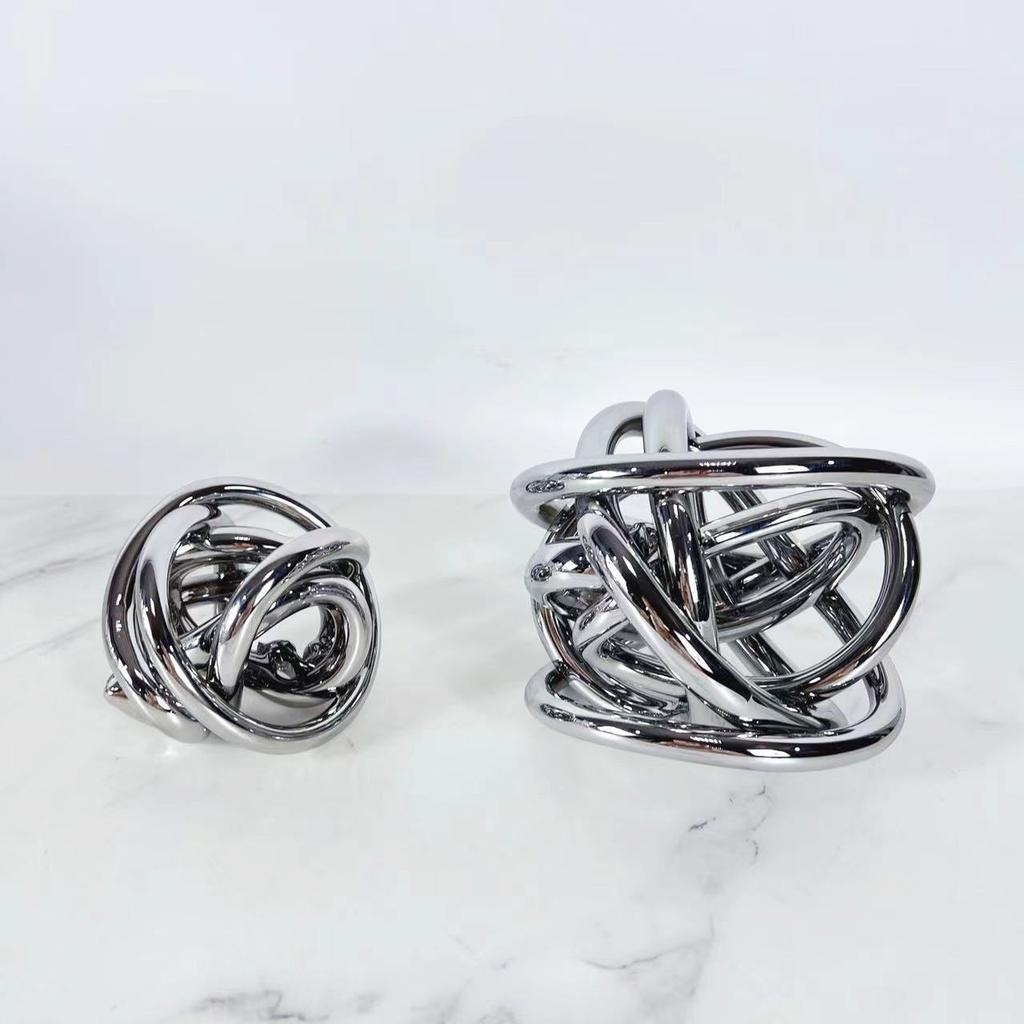Silver Glass Sphere Wound Coil Hollowed-out Wool Ball Handmade Geometric Sphere Decorative Figurines Home Decoration Accessories