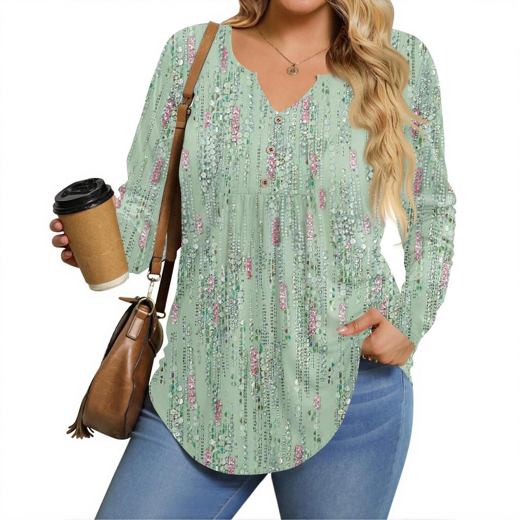 Womens Plus Size Long Sleeve Shirts  V Neck Tunic Tops Basic Loose Fit Tee Tops