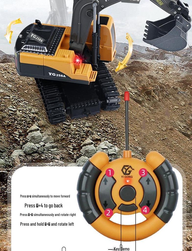 Remote Control Alloy Excavator Toy - Six-Channel Tracked Model for Kids