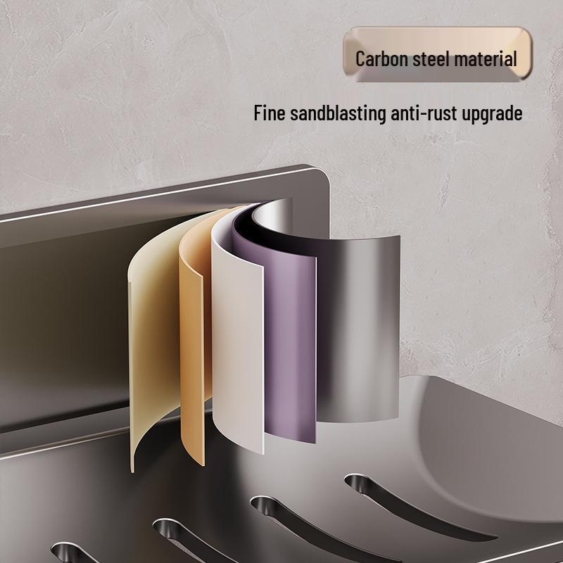 Gunmetal Wall-Mounted Soap Holder, Punch-Free Draining Rack for Bathroom.