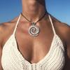 Beach Vacation Conch Pendant Necklace Vintage Spiral-Symbol Necklace Bohemian Ethnic Style Creative-Waxed Rope-Jewelry