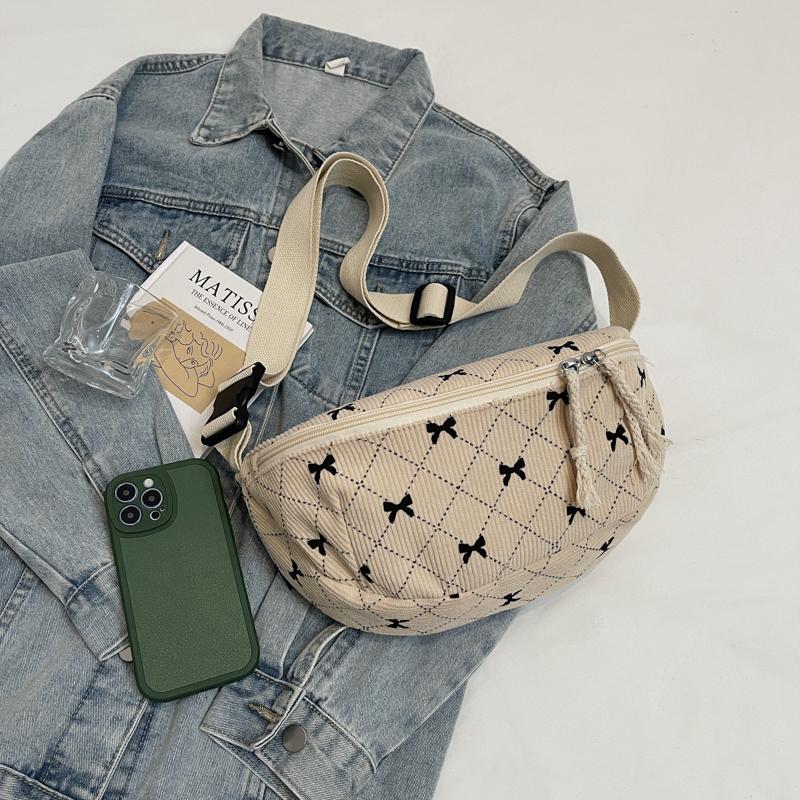 Korean Fashion Cute Bow Printing Girls Fanny Packs Adjustable Belt Ladies Casual Crossbody Shoulder Bags Streetwear Waist Bag