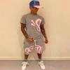 Y2k Aesthetic Male Gothic 2-piece Set Hip Hop Alphabet T-Shirt Drawstring Wide Leg Shorts Set American College