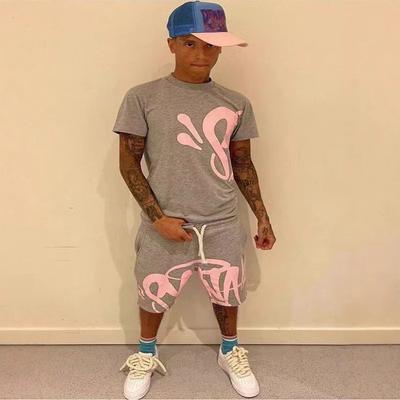 Y2k Ästhetik Männlich Gothic 2-teiliges Set Hip Hop Alphabet T-Shirt Kordelzug Weite Hosen Shorts Set Amerikanisches College