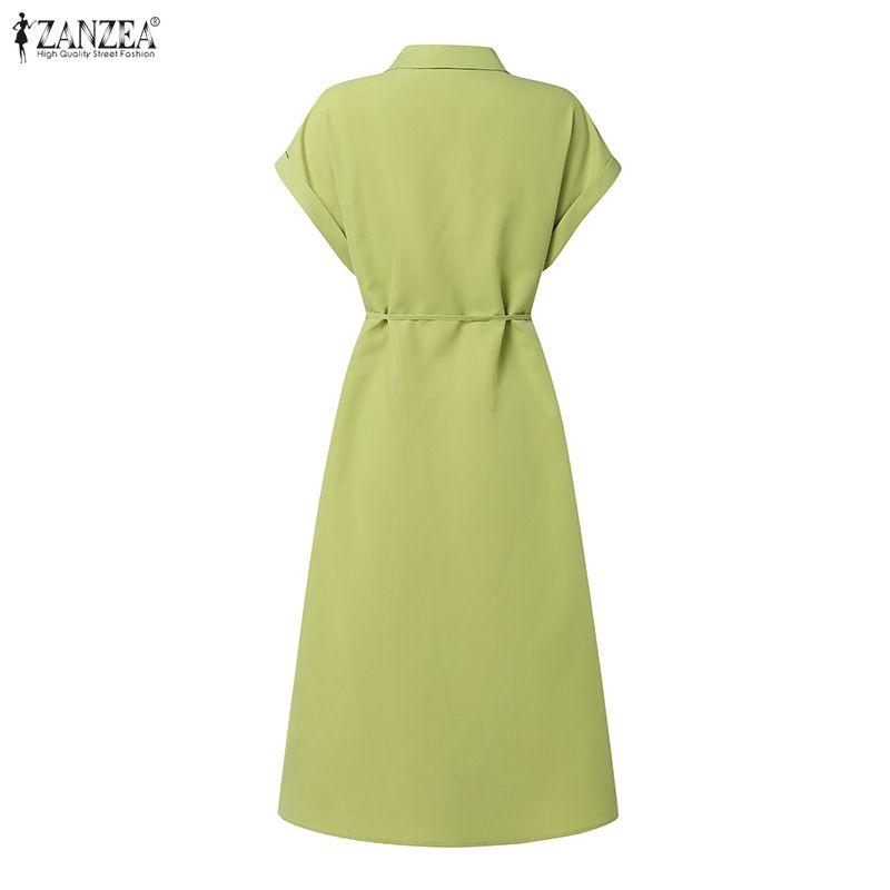 ZANZEA Robe chemise décontractée à manches courtes et col rabattu pour femme