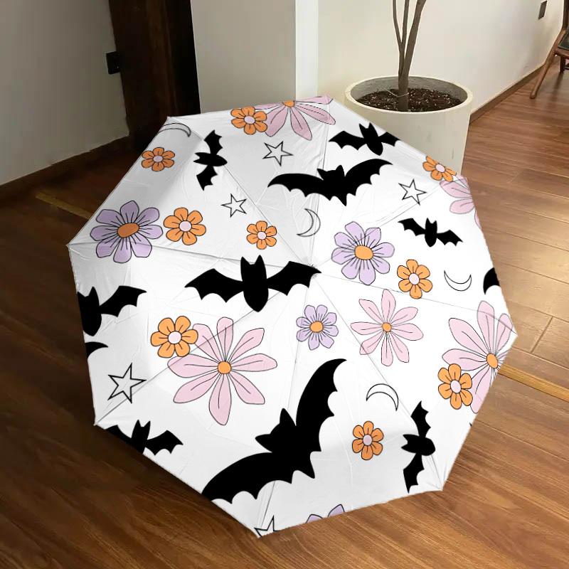 

1pc Bat, Flower Automatic Umbrella Durable Iron Frame & Plastic Handle, Gift for Men & Women, Sturdy Construction yy250905190