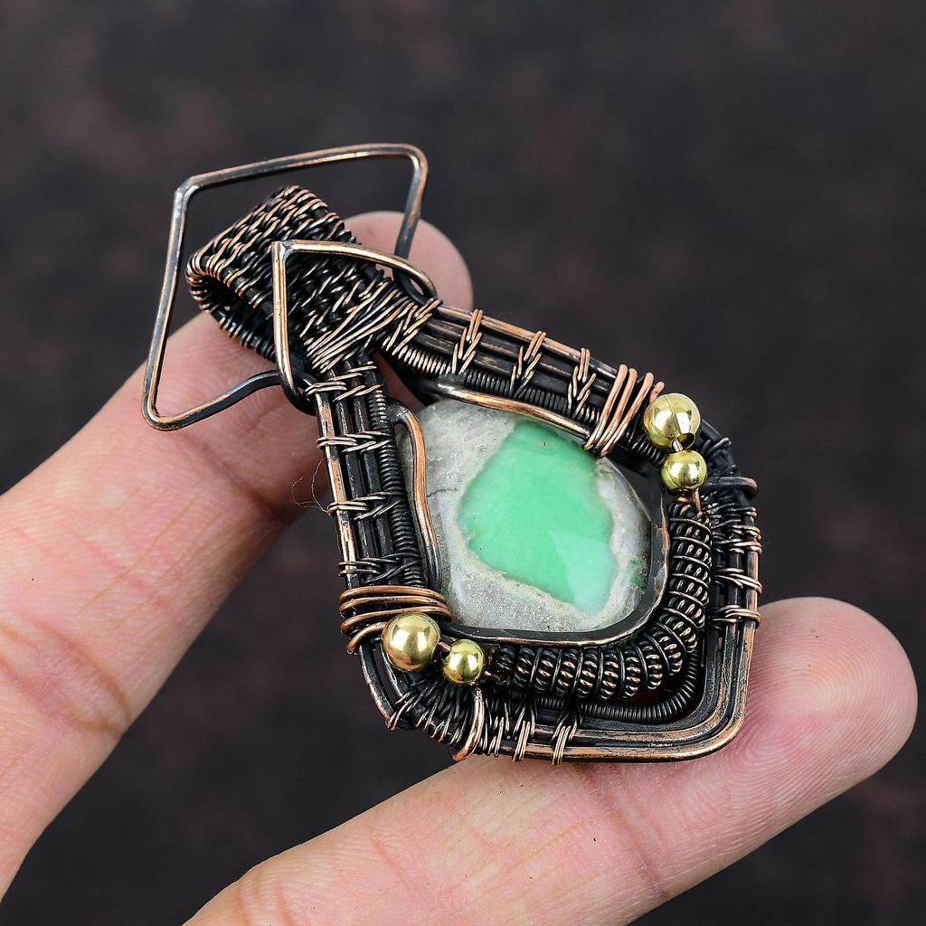 Variscite Pendant Copper Wire Wrapped Pendant Gemstone Jewelry Handmade Pendant Unique Copper Wire Wrap Jewelry Stylish Pendant Gift For Mom