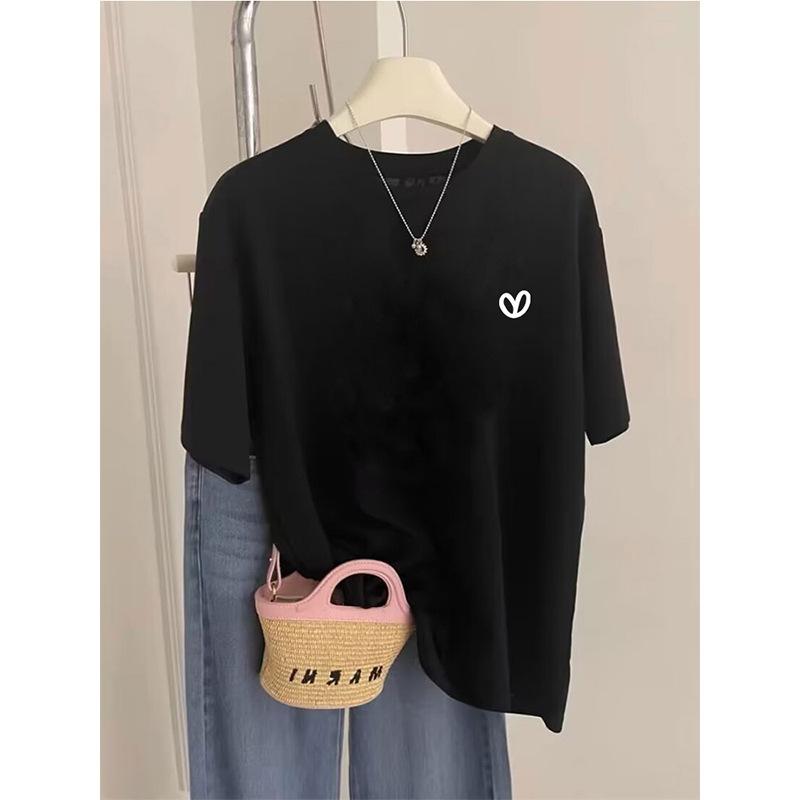 New Shoulder Pure Cotton Round Neck Short-sleeved T-shirt Women's Fashion Foreign Style Top Thin Bottoming Shirt Spring, Summer and Autumn