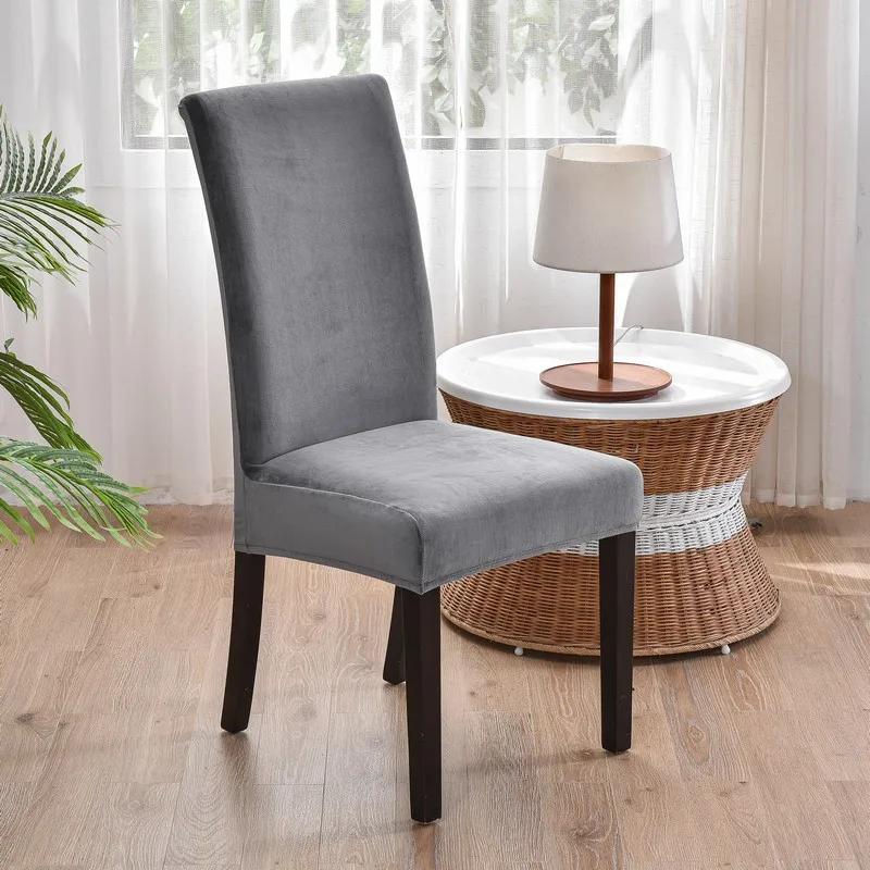 Soft Velvet Dining Chair Cover Universal Long Back Chair Slipcovers Elastic Seat Protector Case for Dining Room Home Decor