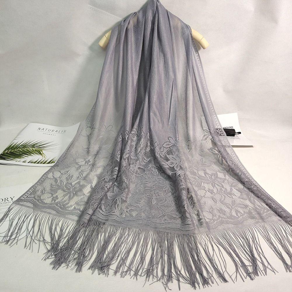 Breathable Silk Scarf Anti-UV Pashmina Summer Tassel Shawls  Women