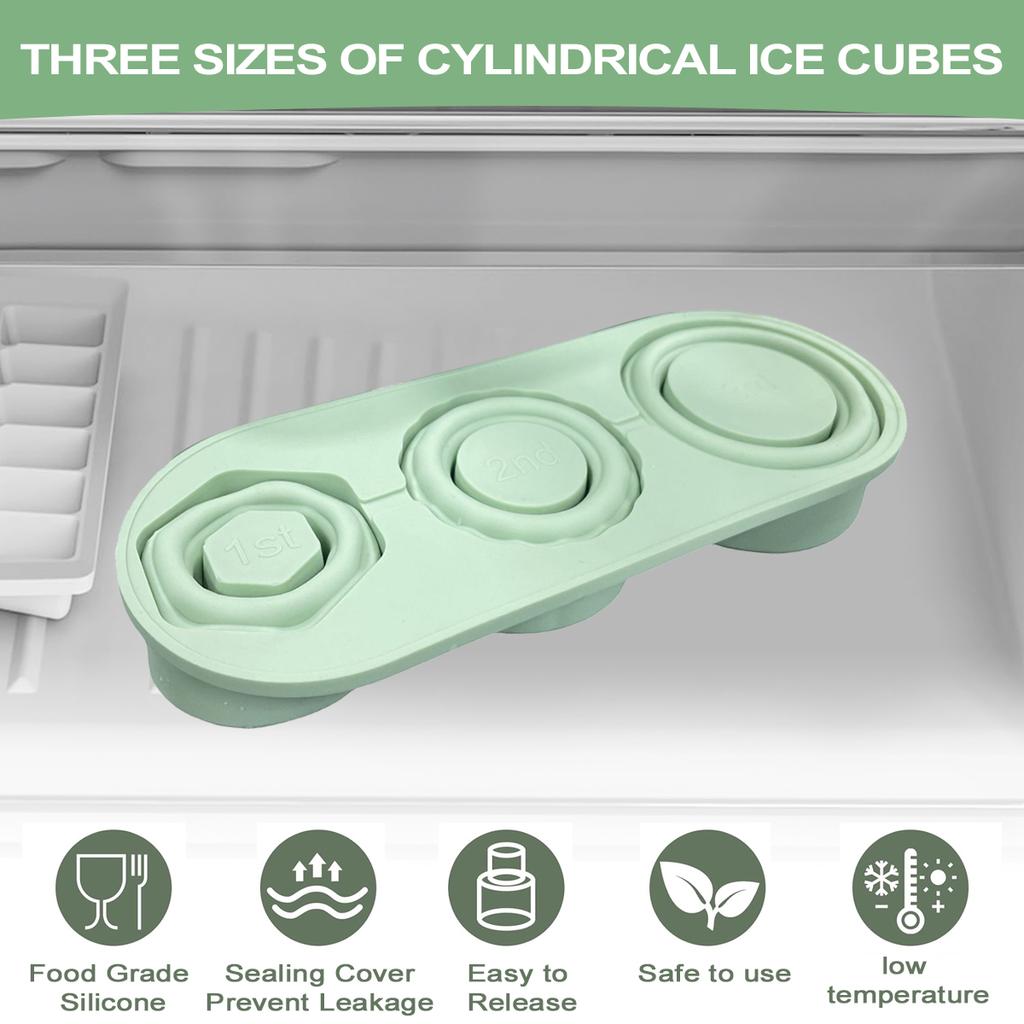 Leeseph Cylinder Ice Cube Tray for Stanley Cup Tumbler, Collapsible Reusable Silicone Ice Molds 3-Grid for Drink Juice Coffee