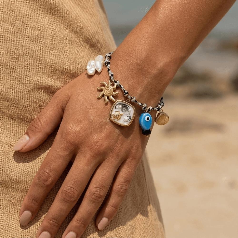 Waterproof Ocean Style Bracelet Stainless Steel Conch Shell Hand Chain Braided Rope Bangle Travel