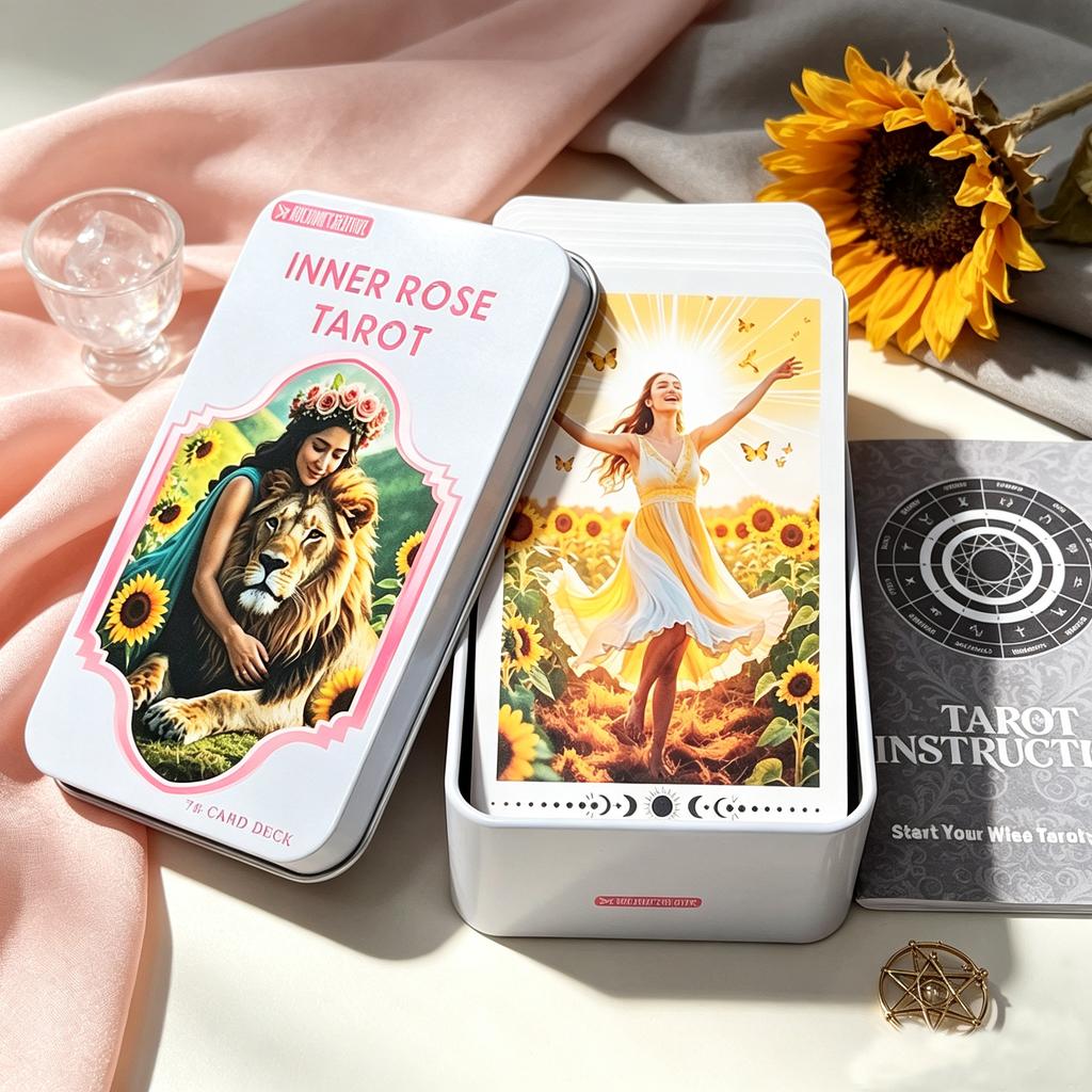Baraja de Tarot Rosa Interior - Set de Adivinación de 78 Cartas con Guía de Instrucciones 11*6.2cm en Caja Decorativa de Lata