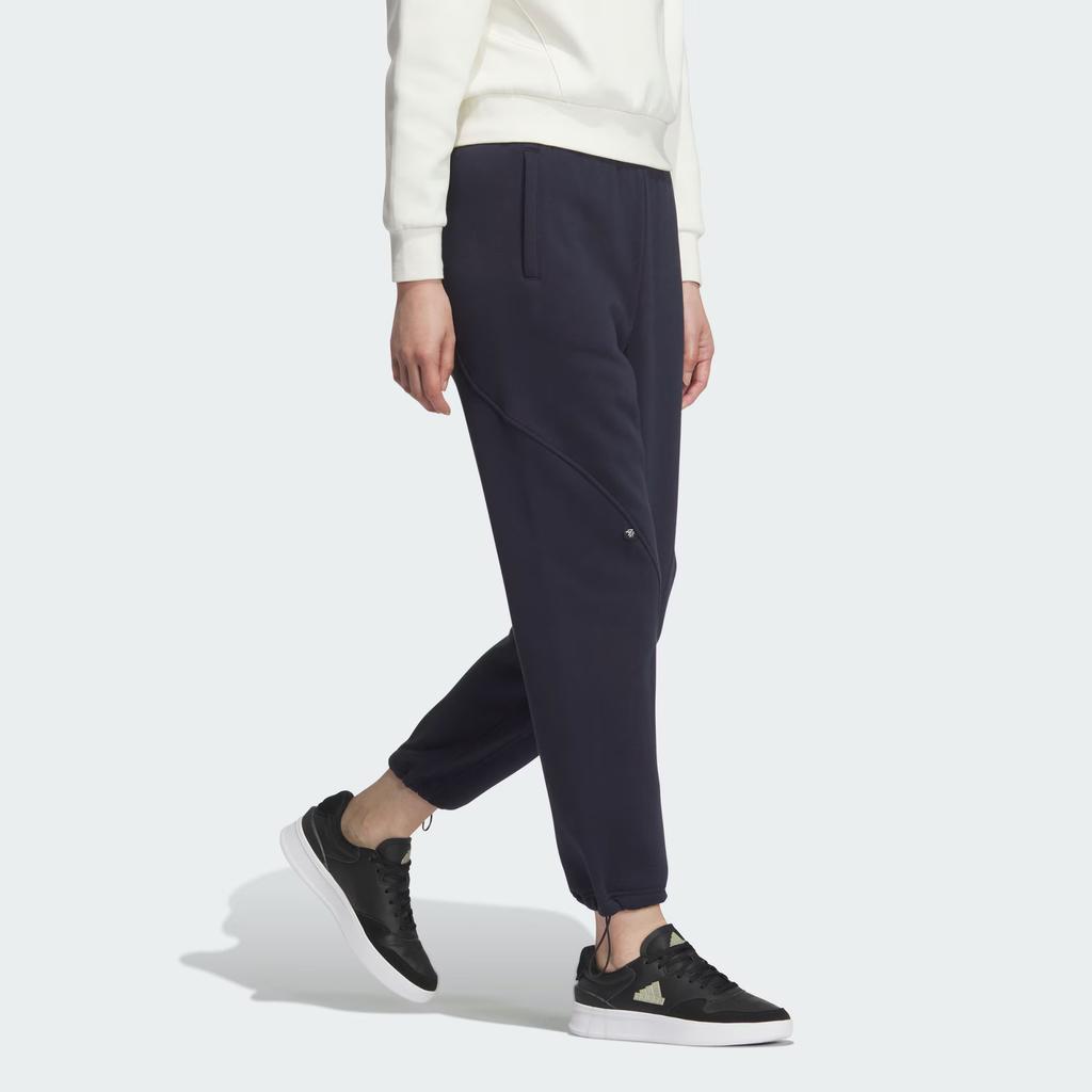 Adidas FW24 Small Logo Series Fleece Joggers Comfortable Stylish Loose Sports Casual Pants Women Joggers Legendary-Ink-Blue Metallic-Silver JJ3572