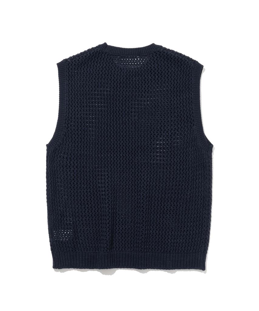 Knitted Punched Knit Vest Navy