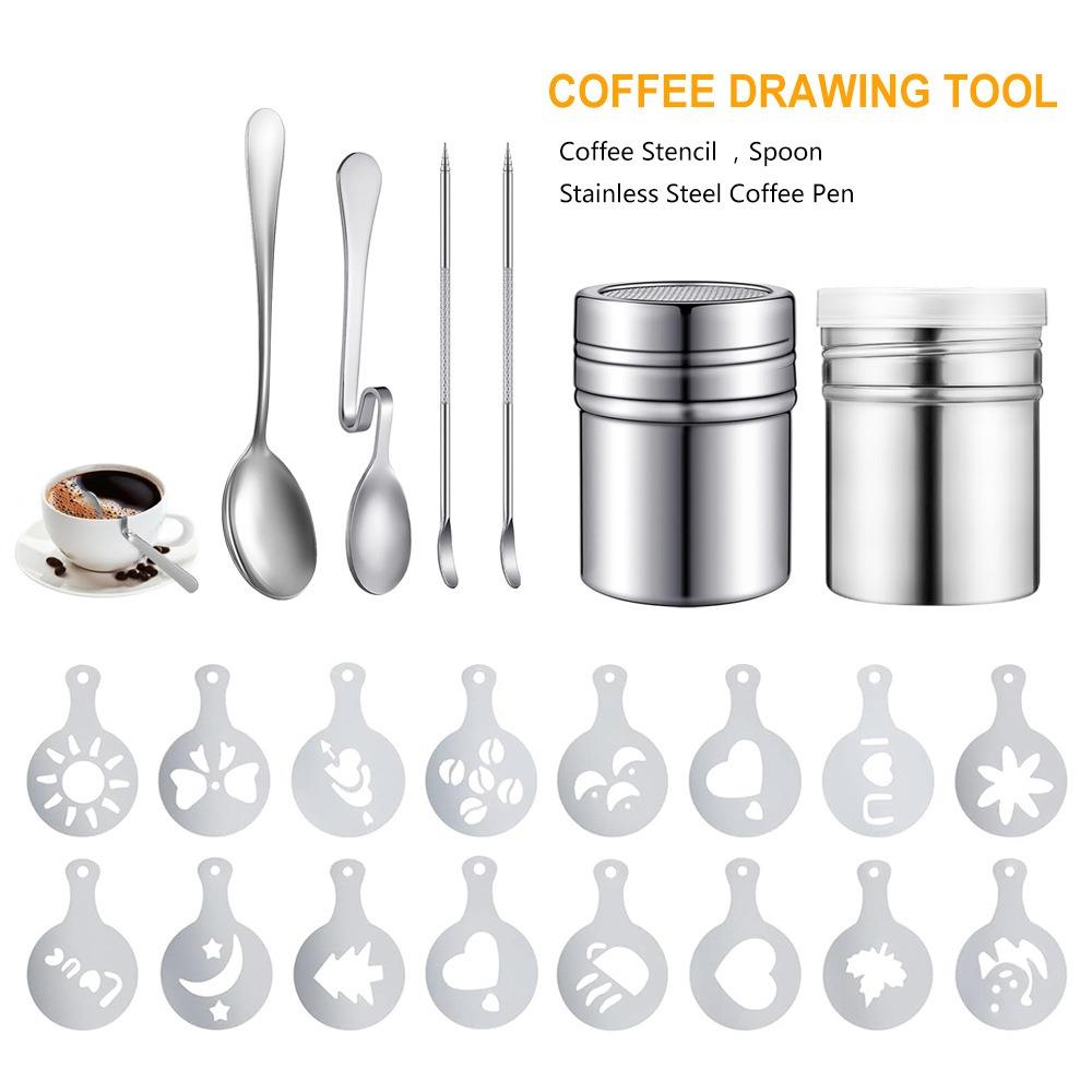 

Stainless Steel Latte Art Tool Set - Needle, Powder Shaker, Piping Pen for Barista/Home Coffee Bar | Fancy Tools for Cappuccino, Latte YJKJ-003 серебряный