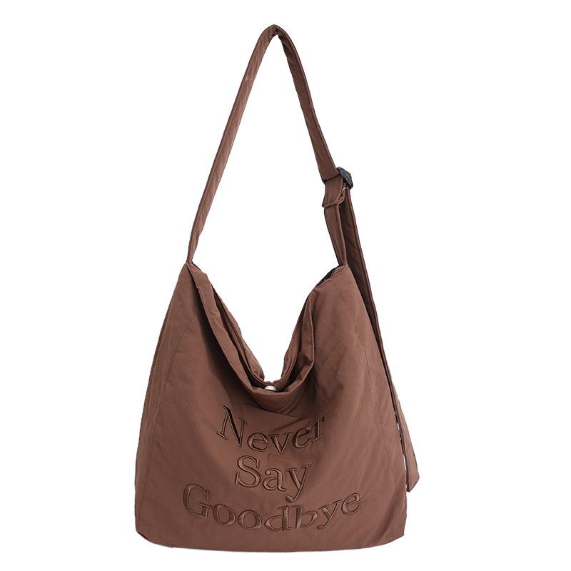Korean-style letter-embroidered nyl tote bag for women, new model, large capacity, niche design Versatile shoulder bag for com кофейный