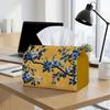 2D Flat, 2D Flat, 1 Vintage Blue Floral Tissue Box - A Multifunctional Napkin Dispenser Made of Sturdy Polyester, Featuring a Yellow Floral Design, Pe