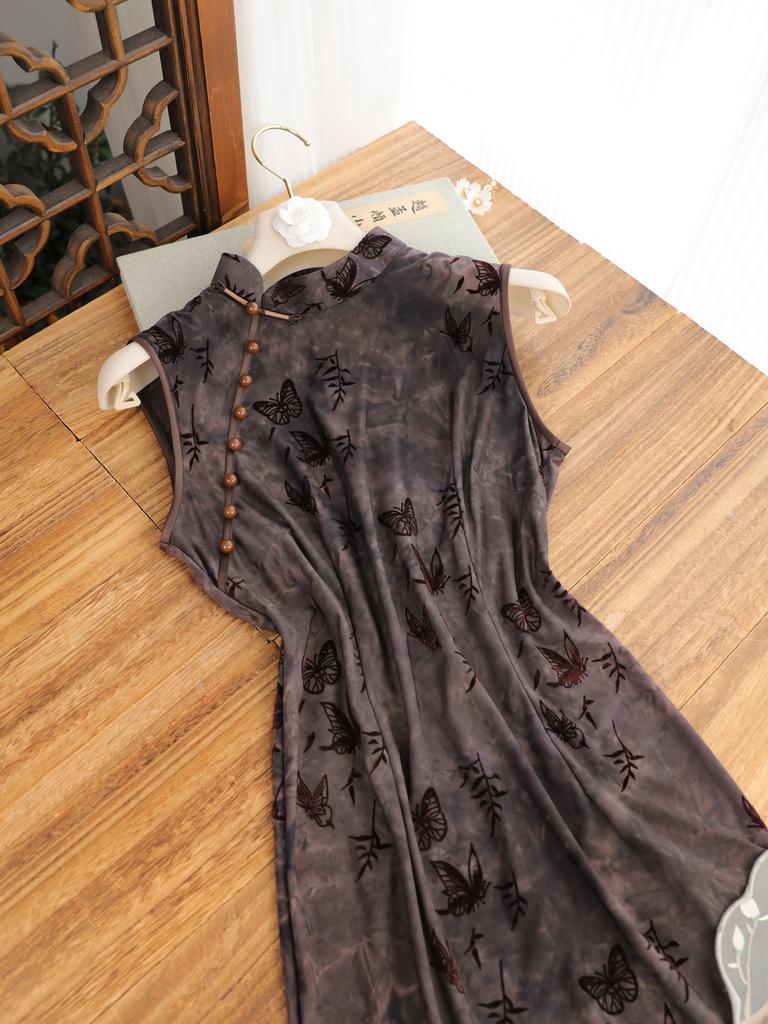 Pretty Niang Fish Coffee Color Retro New Chinese Old Shanghai Sleeveless Cheongsam Women's 1011 Summer New Young Daily Wear